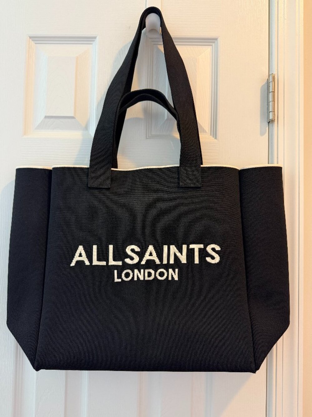 All Saints Izzy Logo knit (black and white canvas tote)